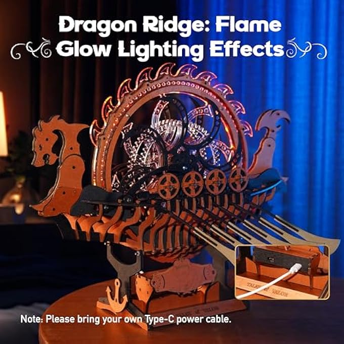 3D PUZZLE WOODEN MODEL KITS FOR ADULTS, BOAT WOODEN MODELS TO BUILD ADULTS, VIKING DRAGON SHIP WITH MOTOR AND LED LIGHT, MECHANICAL GEAR DRIVE, UNIQUE GIFTS SHIP LK802 - Image 3